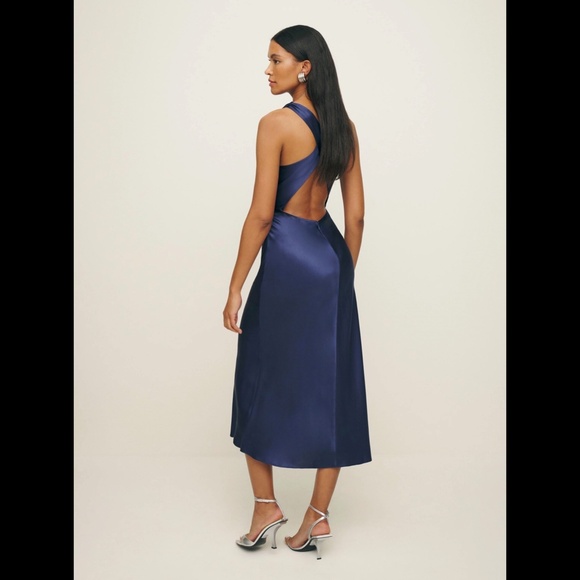 Reformation Casette Silk Dress in Blue Iris - Picture 4 of 7